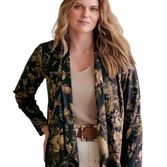 Sz M Soft Surroundings Shape Drape Faux Suede Jacket. Floral Open Cardigan 2GB91 - Picture 1 of 10